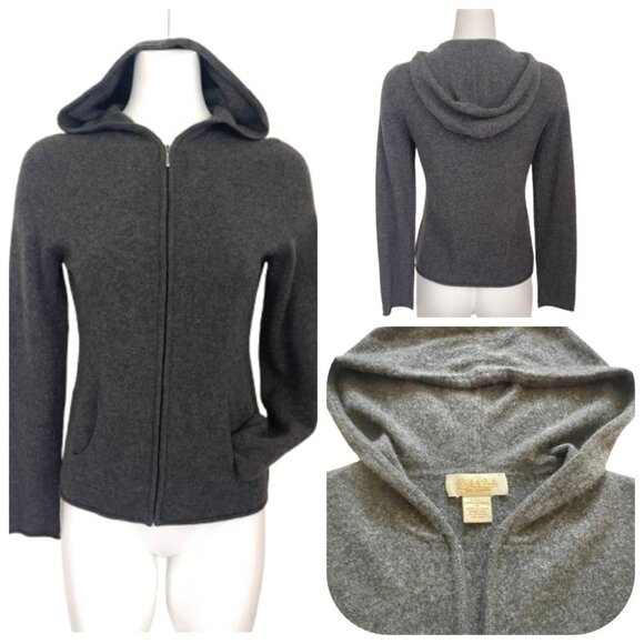 Peck & Peck Tops - Peck & Peck 2 fly pure cashemere Gray Zip Hoodie